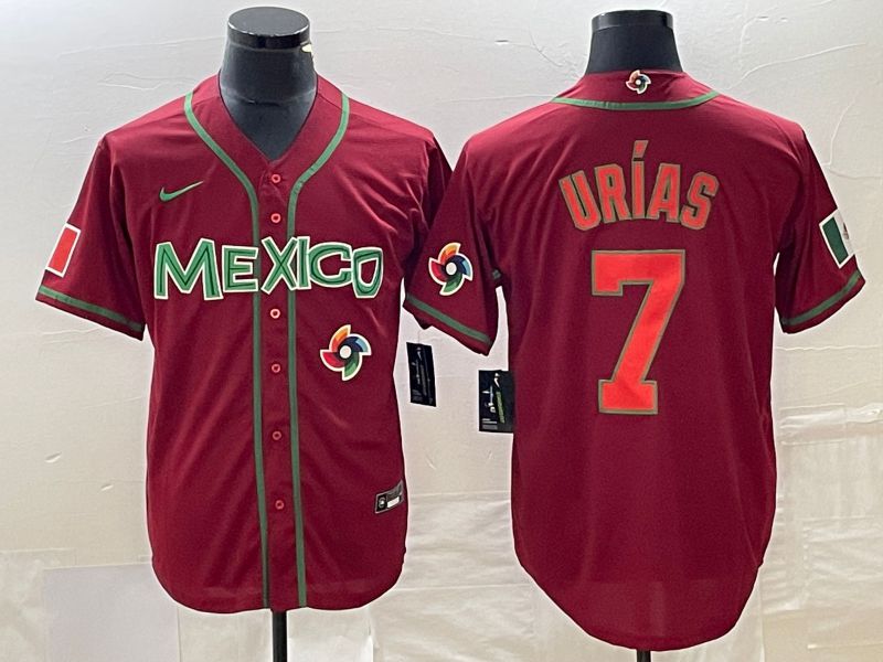 Men 2023 World Cub Mexico 7 Urias Red orange Nike MLB Jersey15